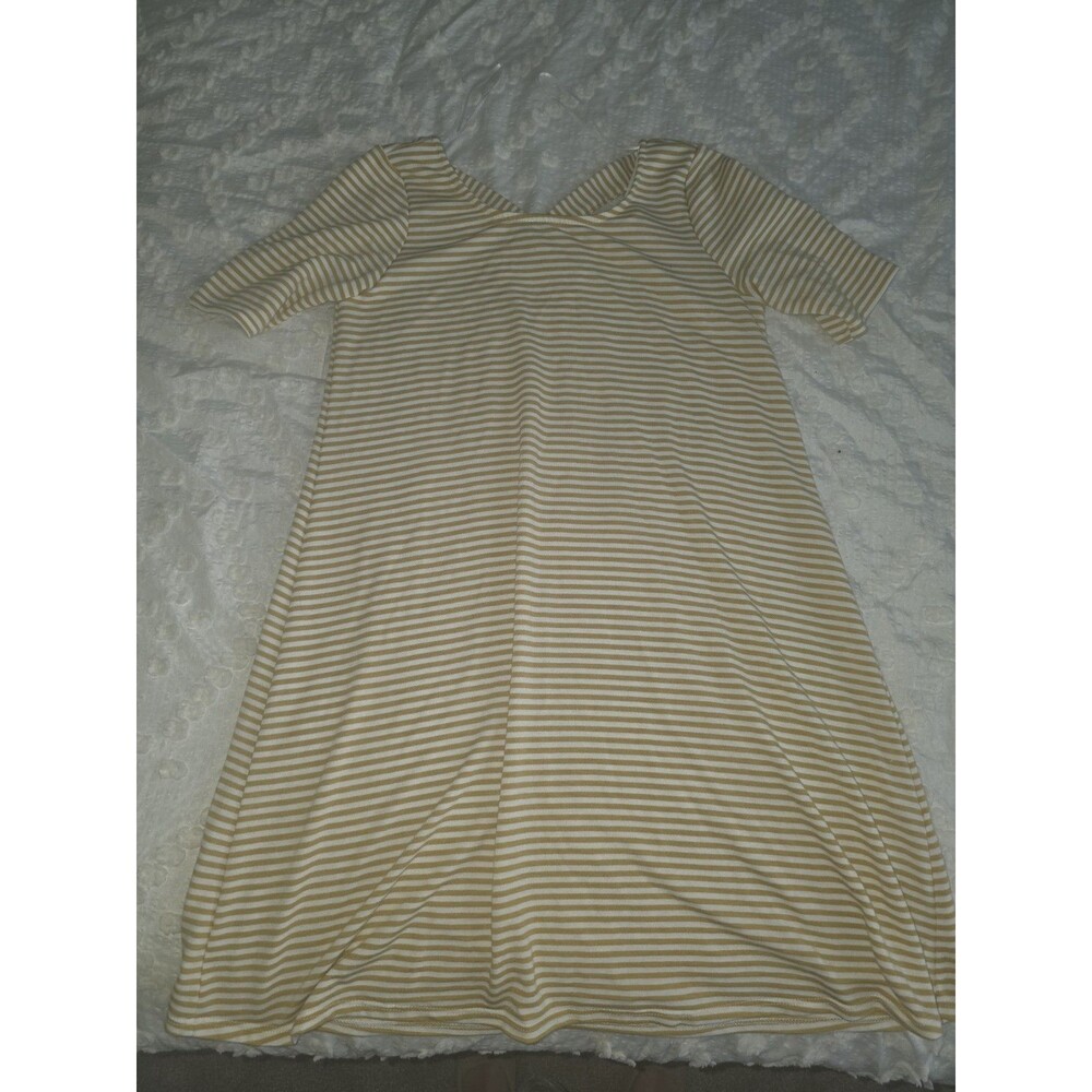 Kaileigh Women's Striped Knit Shirt Dress M V Neck Short Sleeve White Yellow